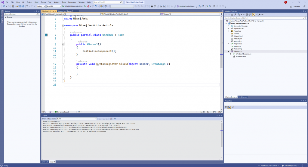 Wisej.NET Click Handler for Register Credentials button.
