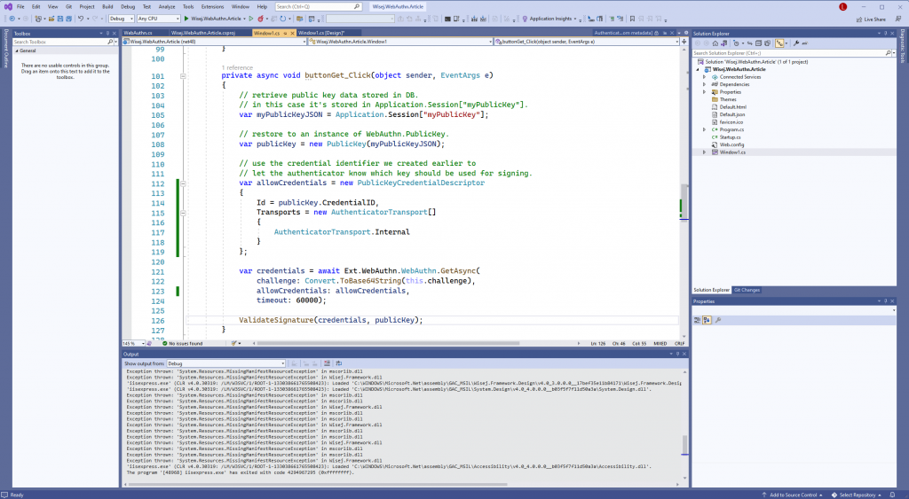 Wisej.NET Retrieval of Credential Signature