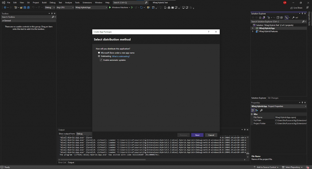 Windows Deployment in Visual Studio using Wisej.NET Hybrid