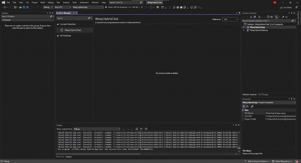 Android / iOS Archive Manager in Visual Studio using Wisej.NET Hybrid