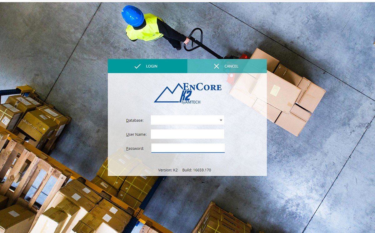 Amtech EnCore ERP shown in a browser