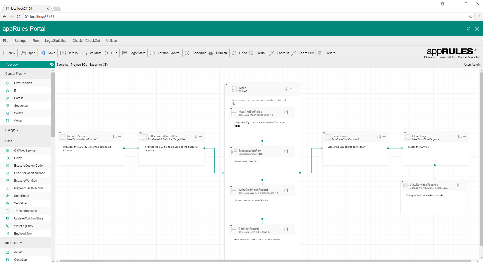 appRules Portal main dashboard