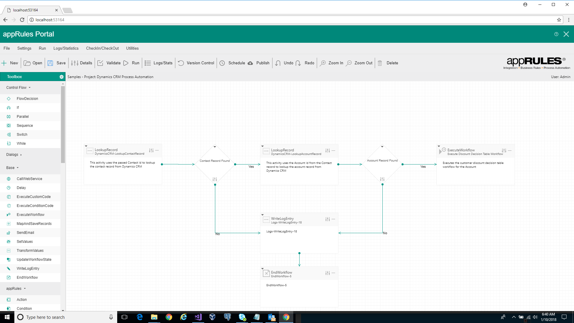 appRules Portal workflow and business rules view