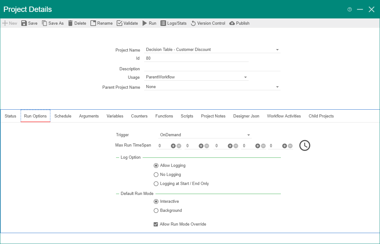appRules Portal project details view