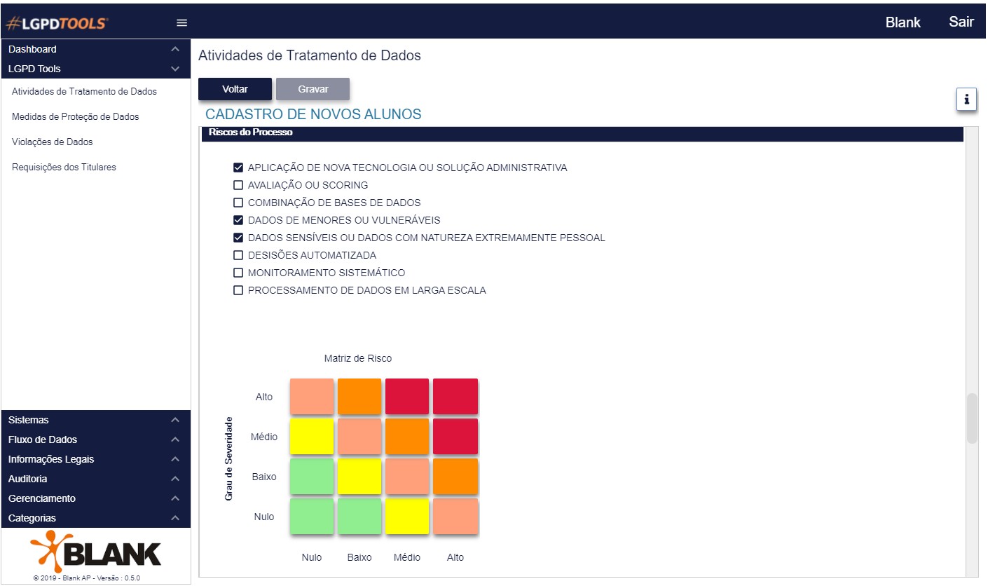 Blank Sistemas portfolio management screen