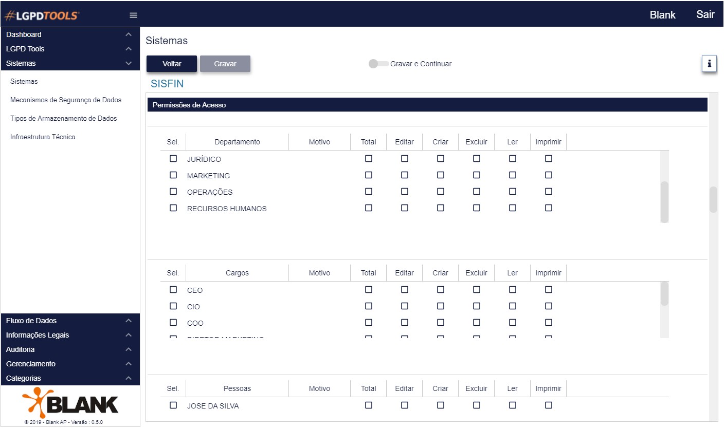 Blank Sistemas financial data grid