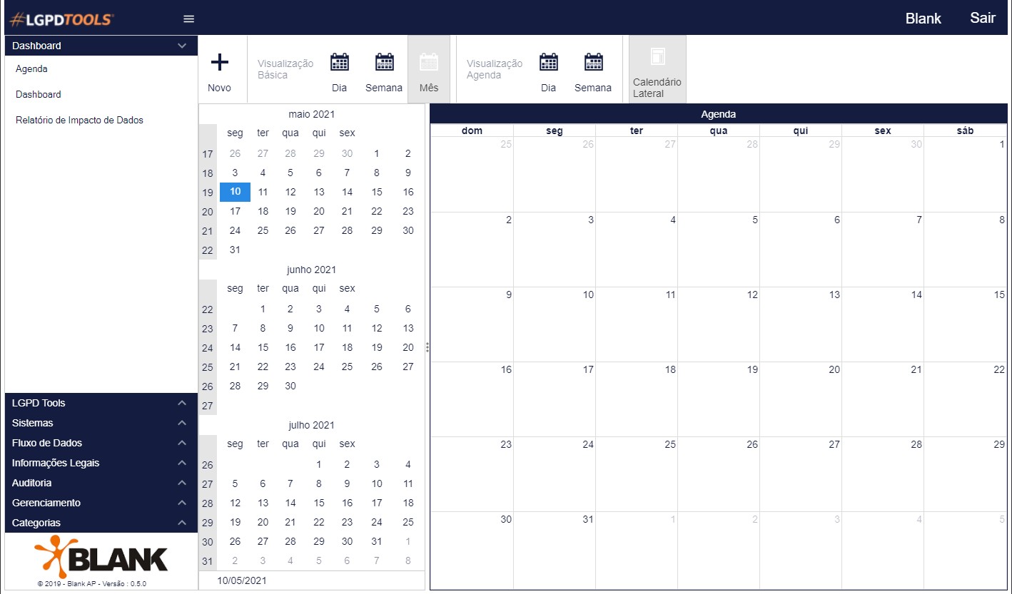 Blank Sistemas compliance and reporting screen