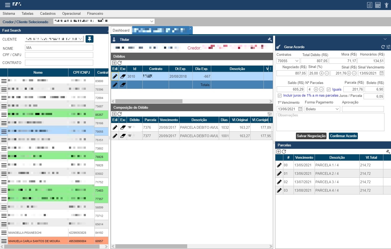 Blank Sistemas web application interface
