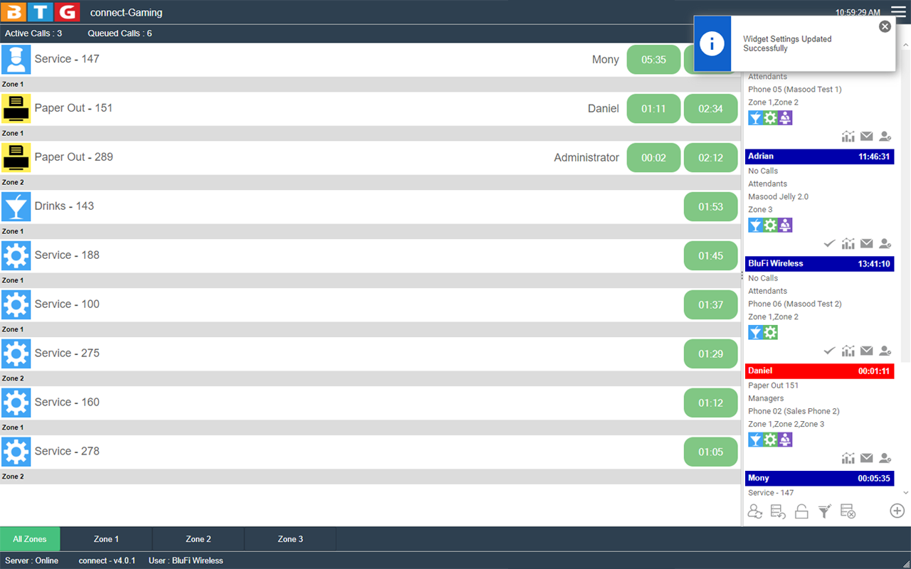 BTG web application configuration screen