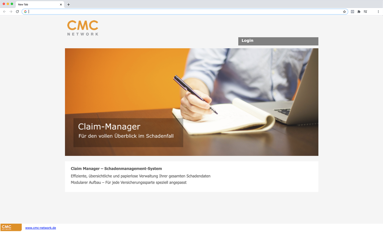 CMC claim management dashboard in a browser window