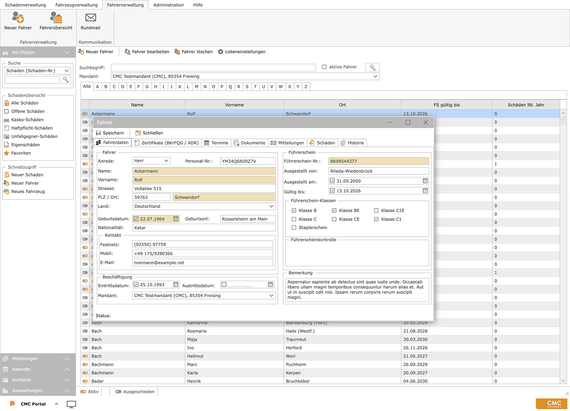 CMC data grid and reporting screen