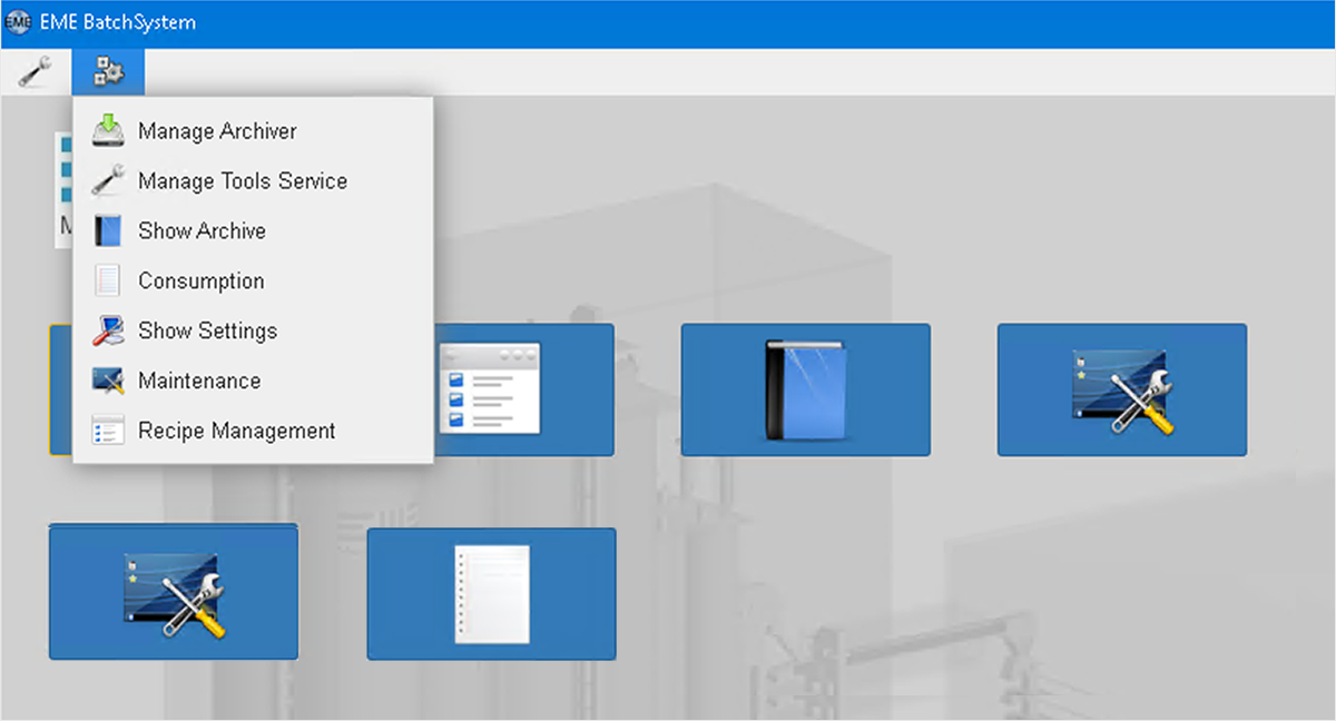 EME web-based batch system shown in a browser