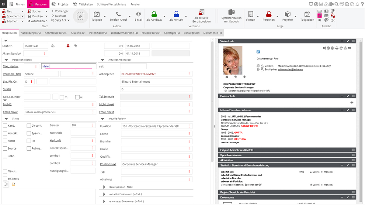 fecher's hunter recruiting application running as a web app in the browser