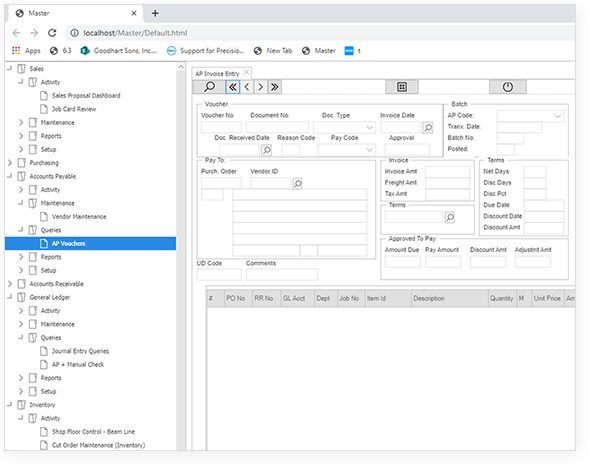 Modernized Goodhart Sons ERP screen in the browser