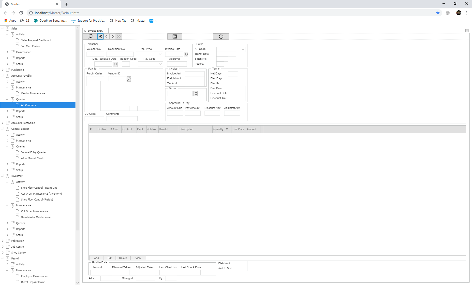 Goodhart Sons ERP data entry screen
