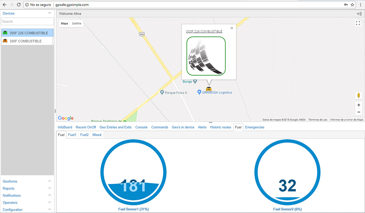 GPSafe telematics reporting with Google Maps integration