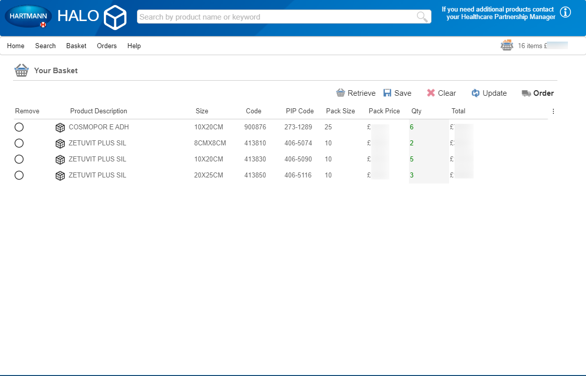 HALO basket and checkout interface