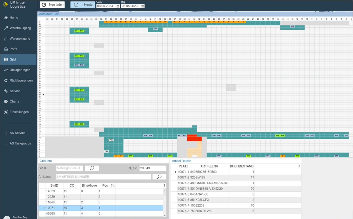 Ludwig Meister Wisej.NET intra-logistics dashboard