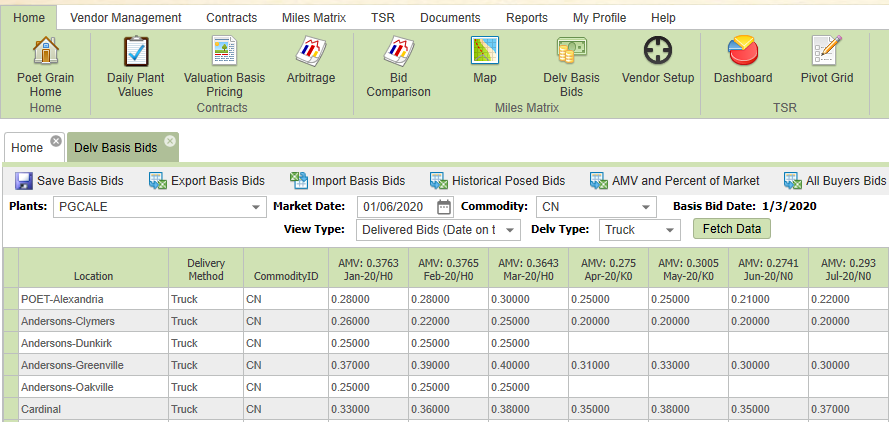 POET supply chain application screen in the browser