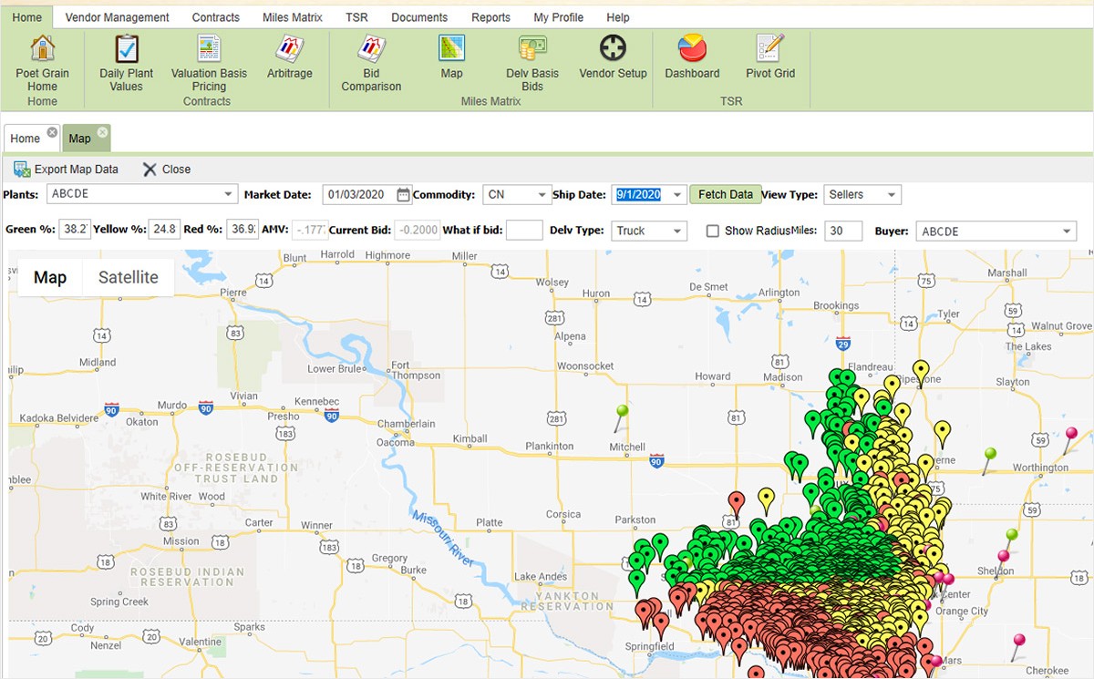 POET Ethanol Products supply chain application running as a web app in the browser