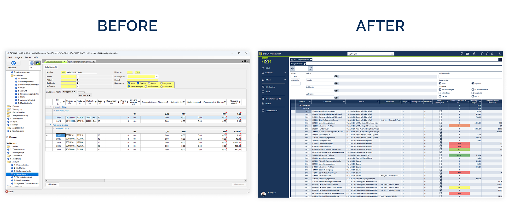 SASKIA.H2R interface before and after the Wisej.NET redesign