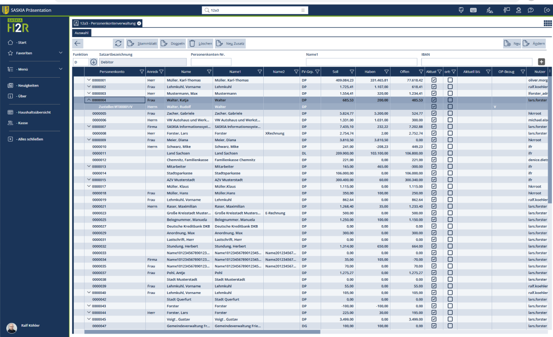 SASKIA.H2R public-sector finance application running in the browser