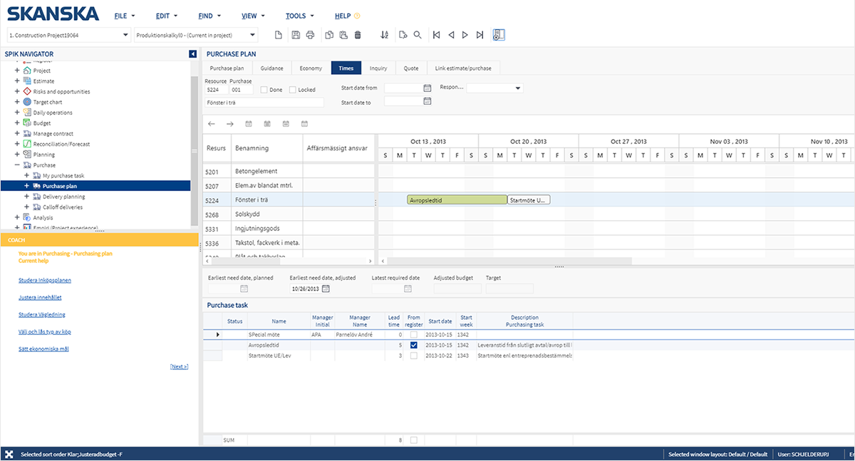 Skanska's SPIK project management suite running in a web browser after the Wisej.NET migration