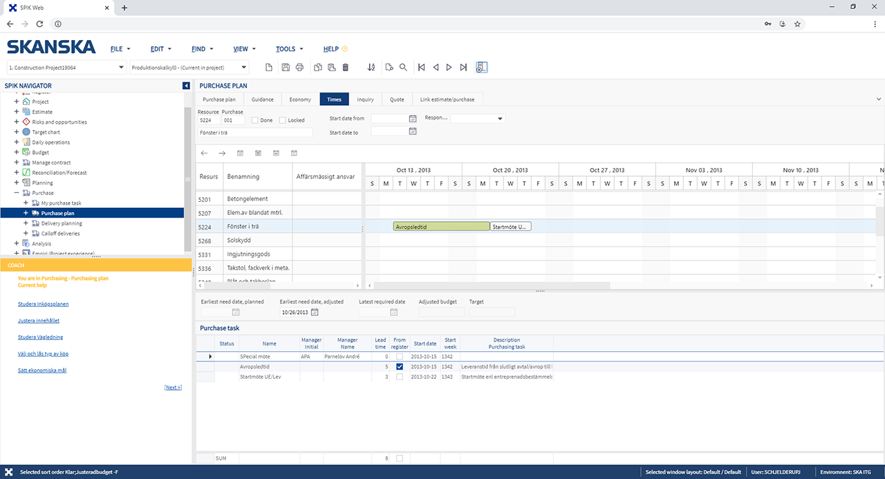 Skanska SPIK web application screenshot 1