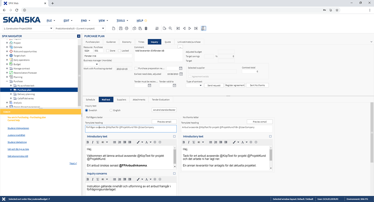 Skanska SPIK web application screenshot 2