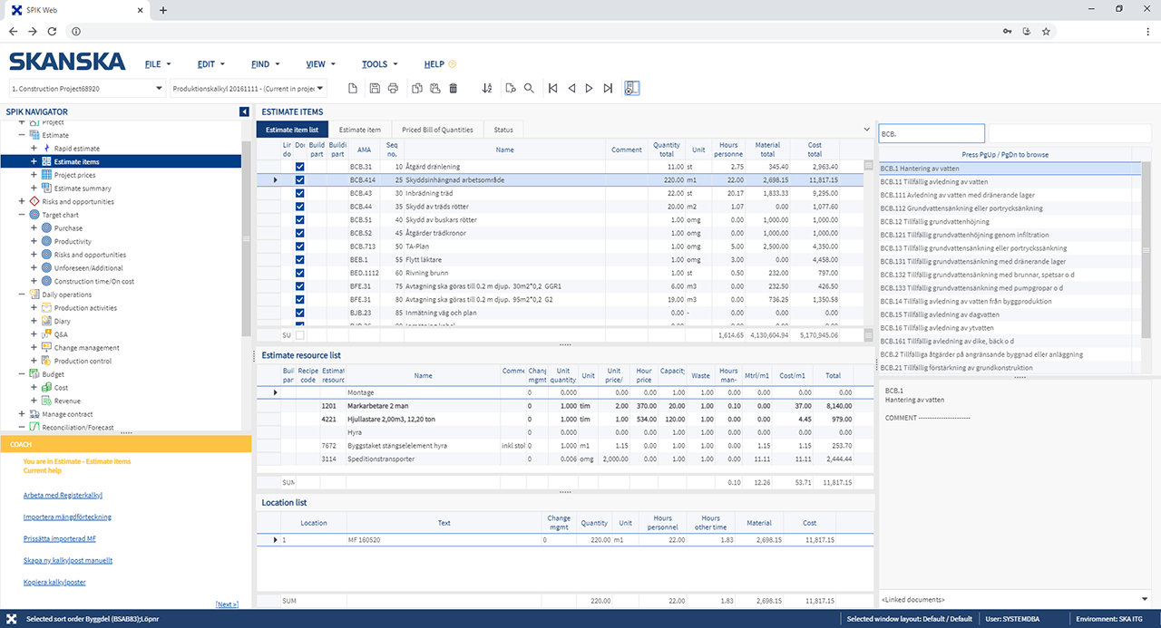 Skanska SPIK web application screenshot 11