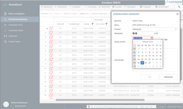 Sonepar pricing tool detail screen