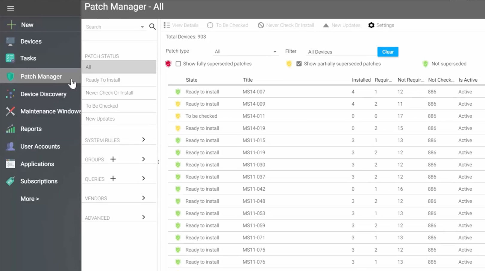 Syxsense console with dynamically loading grids
