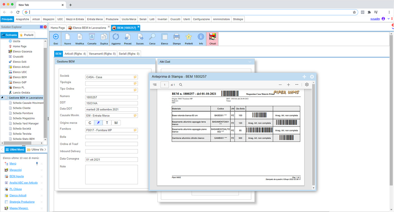 PiperWMS reporting and tracking interface