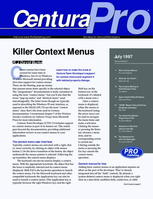 First page of “Killer Context Menus & Super-Flexible Table Windows”