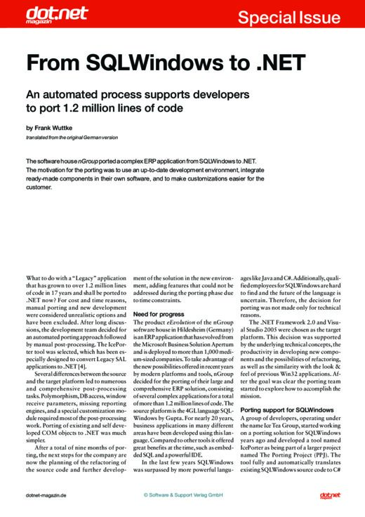 First page of “From SQLWindows to .NET”